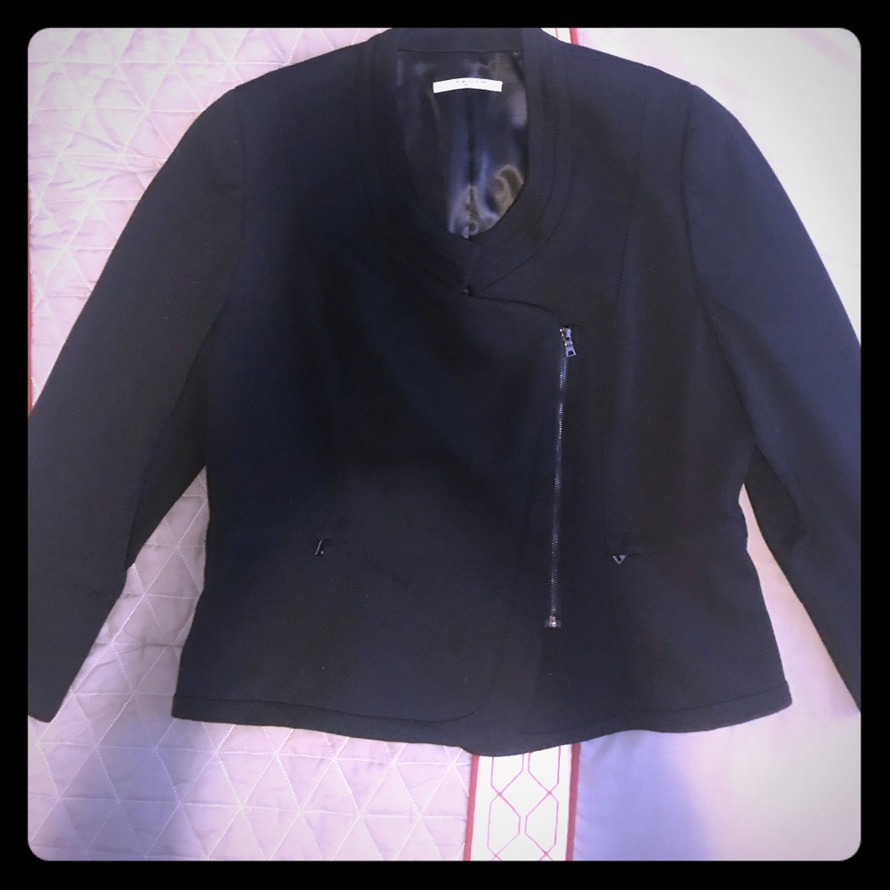 Tahari Mandarin Collared Black Stretch Jacket